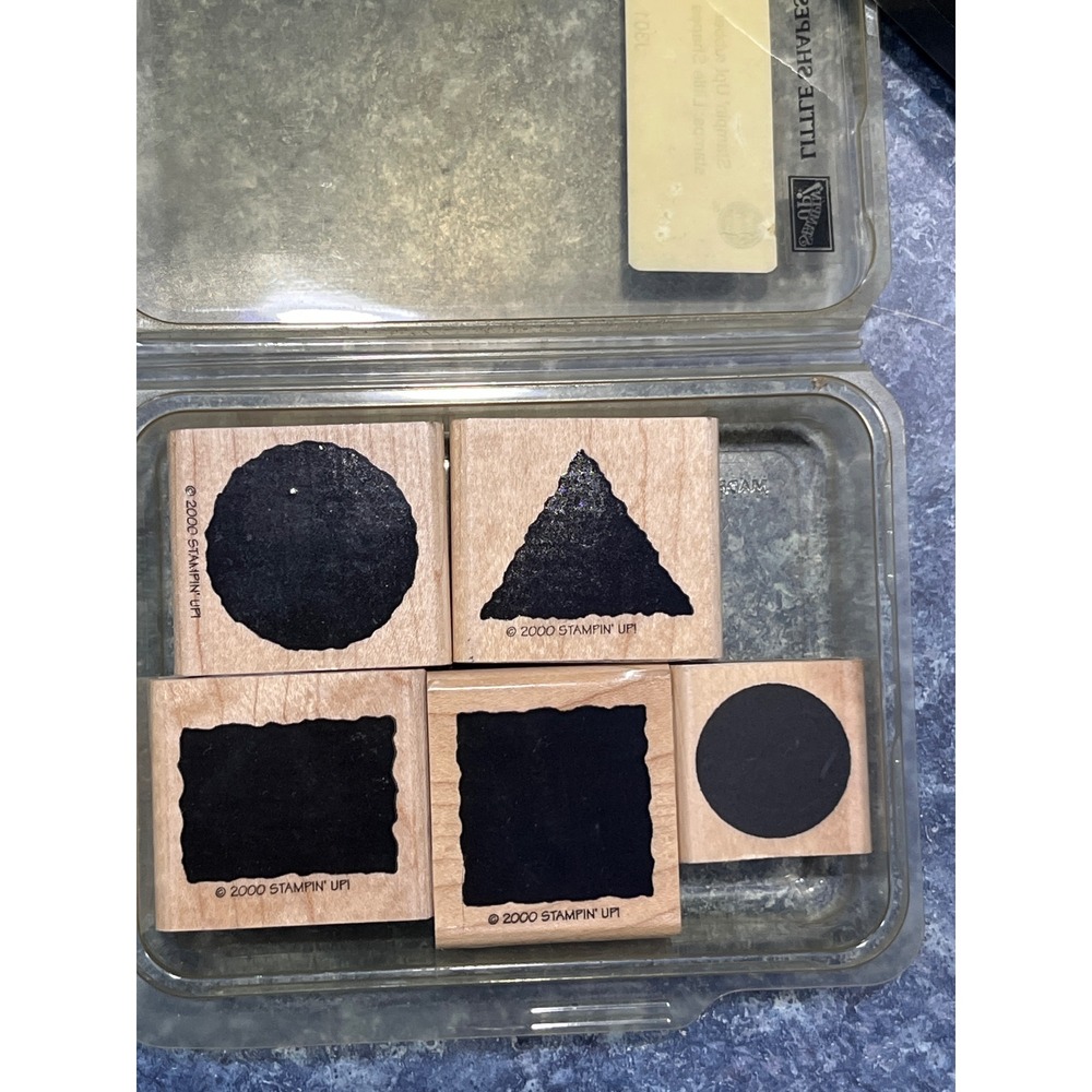 Stampin Up Little Shapes Wood Rubber Stamp Set 2000 Vintage Geometric 5pc Case